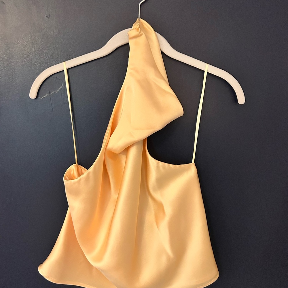 Zara Satin Halter Top in Light Yellow - Picture 2 of 2